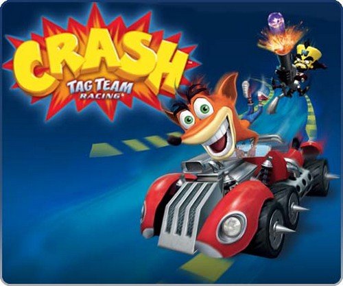Crash e Cortex em um carro 'clashed' durante uma corrida